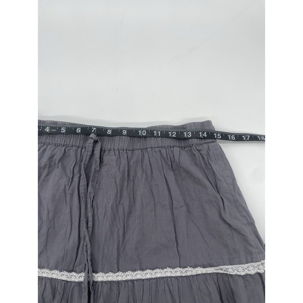Bimba Full Cotton Long Maxi Skirt OS Gray Boho Tiered Peasant Lace Cottagecore - Picture 6 of 6